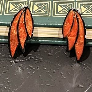 🧡VINTAGE ENAMEL STATEMENT EARRINGS – Orange & Black